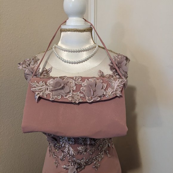 Blush Pink Satin Evening Dress with coreset lining and matching purse Size S - Picture 4 of 13